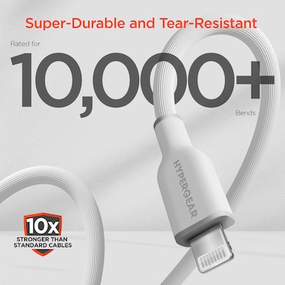 HyperGear Flexi Pro USB-C to Lightning Soft-Touch Silicone Fast Charge and Sync Cable, 10 ft., White (16007)