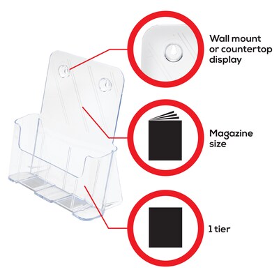 Deflect-O Magazine Holder, 8.27" x 11.69", Vertical, Desktop/Wall, Clear Plastic (DEF77001)
