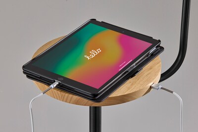 Adesso Caldwell 62"H Black Floor Lamp with Beige Linen Shade (4229-01)