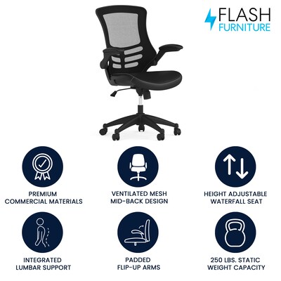 Flash Furniture Kelista Ergonomic LeatherSoft/Mesh Swivel Mid-Back Task Office Chair, Black (BLX5MLEA)