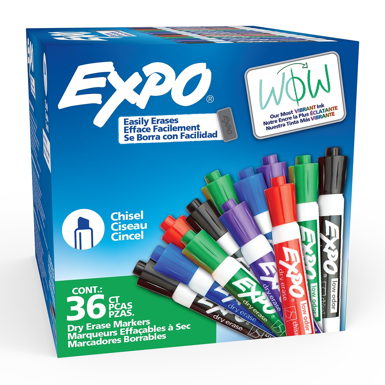 Expo Low Odor Tank Dry Erase Marker, Chisel Tip, Assorted Colors, 36/Pack (1921061)