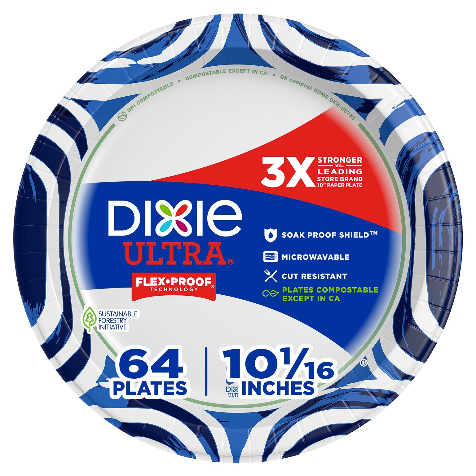 Dixie Ultra 10 Paperboard Plates, Multicolored, 64 Plates/Pack(16525)