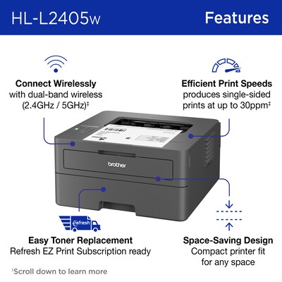 Brother RHL-L2405W Refurbished Wireless, Black & White, Print-Only, Laser Printer, Refresh Subscription Ready
