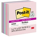 Post-it Recycled Super Sticky Notes, 3 x 3, Wanderlust Pastels Collection, 90 Sheet/Pad, 5 Pads/Pa
