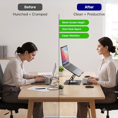 Uncaged Ergonomics Adjustable Swivel Laptop Stand for Desk, Steel, 360° Rotation, Up to 16", Black