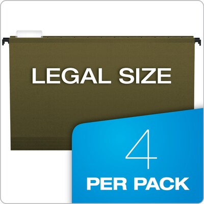 Pendaflex SureHook Premium Reinforced Hanging File Folder, 5-Tab, Legal, Standard Green, 4/Pack (09317)