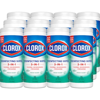 Clorox Disinfecting Wipes, Fresh Scent, 35 Wipes/Container, 12/Carton (01593)