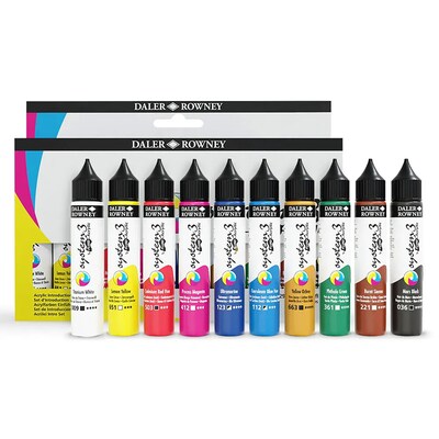 Daler-Rowney System3 Fluid Acrylic Paint, Assorted Colors, 29.5ml, 10/Set (DRWD139029101)
