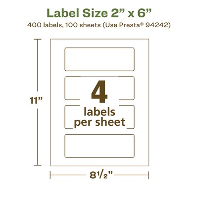 Avery EcoFriendly Laser/Inkjet Rectangle Multipurpose Labels, 2" x 6", White, 400/Box (94242)