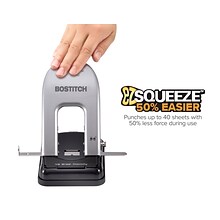 Bostitch EZ Squeeze™ Two-Hole Punch 40-Sheet, Black/Silver (2340)
