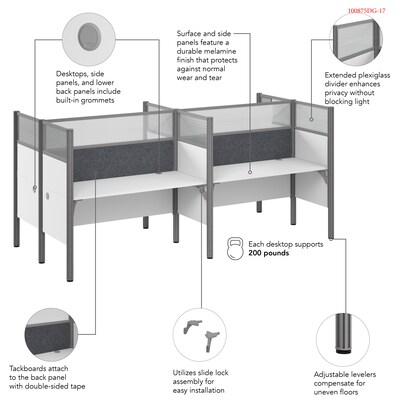 Bush Business Furniture Pro-Biz 55.39"H x 125.04"W 2 Person In-Line Cubicle Panel Workstation, White (100876DG-17)