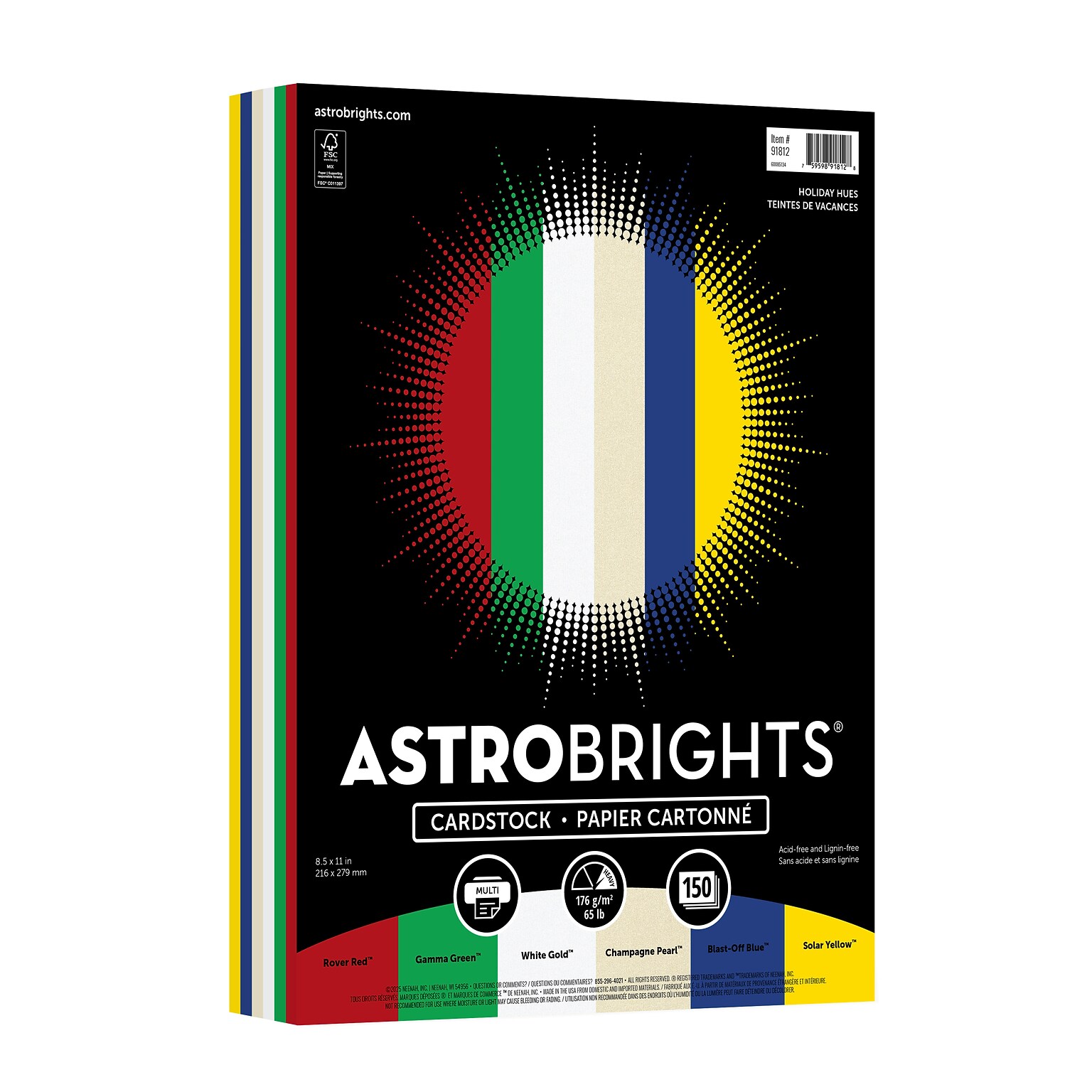 Astrobrights 65 lb. Cardstock Paper, 8.5 x 11, Holiday Hues Assortment, 150 Sheets (91812)