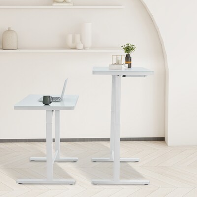 Uncaged Ergonomics Rise Up Glass Electric Standing Desk, 23.7" x 45.3", White (RUglass-white)