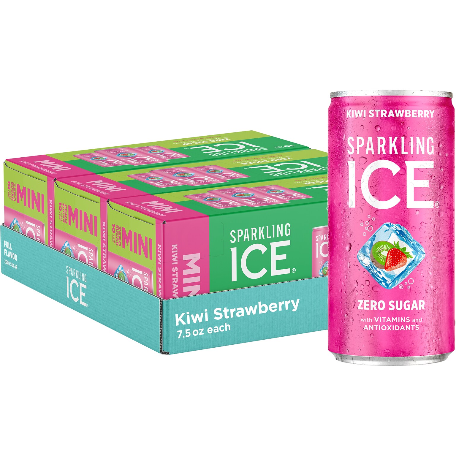Sparkling Ice Mini Kiwi Strawberry Flavored Sparkling Water, 7.5 fl. oz., 10 Cans/Pack, 3 Packs/Carton (FG00591)