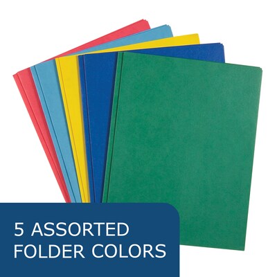 Roaring Spring Paper Products 2-Pocket Portfolio Folders with Fasteners, Assorted Colors, 100/Carton (54200CS)