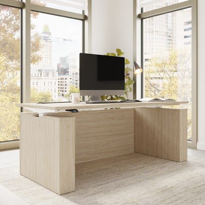 Bush Business Furniture Stratus 72W Electric Rectangular Adjustable Standing Desk with Modesty Panel, Natural Elm (SUT004NE)