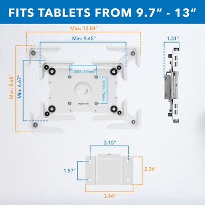 Mount-It! Adjustable Universal Anti-Theft iPad Tablet Wall Mount, 9.7" to 13", White (MI-3882WHT)