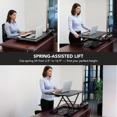 Mount-It! 32" W Rectangular Adjustable Metal Standing Desk Converter, Black (MI-7929BLK)