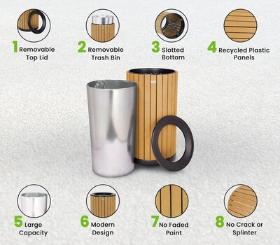 Alpine Industries Steel Outdoor Trash Can with Open Lid, 32 Gallon, Cedar (ALP4400-01-CD)