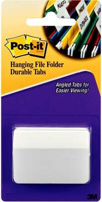 Post-it® Durable Tabs, 2 Wide, Angled, Solid, White, 50 Tabs/Pack (686A-50WH)