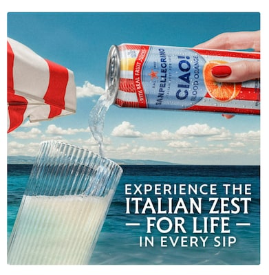 SANPELLEGRINO CIAO! Blood Orange Flavored Sparkling Seltzer Water, 11.15 oz., 6 Cans/Box (0-41508-59704-3)