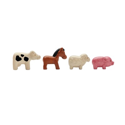 Plan Toys Wooden Farm Animals Playset, Multicolored, 4/Pack (PTS6127)