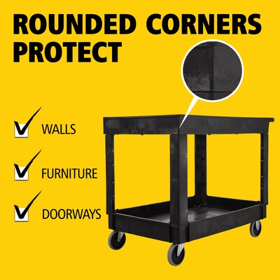 Rubbermaid 2-Shelf Plastic/Poly Mobile Utility Cart with Swivel Wheels, Black (FG9T6700BLA)