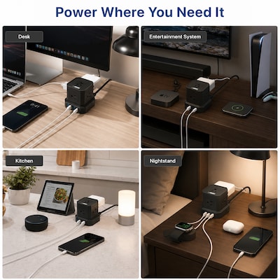 Uncaged Ergonomics Cube 5-Outlet 4-USB Port Surge Protector, 10', Black (PC-B-C)