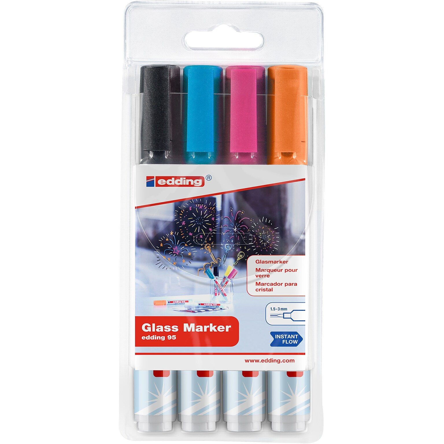 edding 95 Series Water Based Glass Marker, Assorted Colors, 4/Pack (EDD4954999)