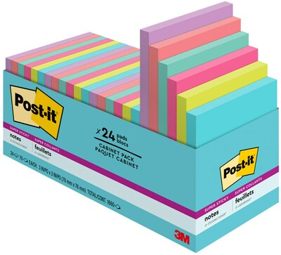 Post-it Super Sticky Notes, 3 x 3, Supernova Neons, 70 Sheets/Pad, 24 Pads/Pack (654-24SSMIA-CP)