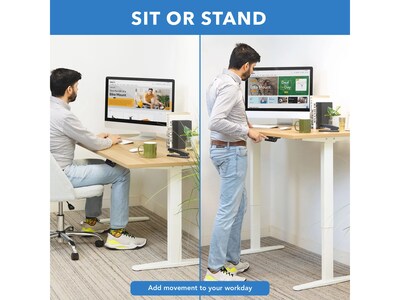 Mount-It! 55"W Electric Rectangular Adjustable Standing Desk, Maple/White (MI-18097)