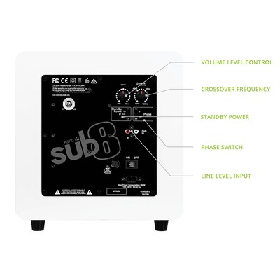 Kanto SUB8 KTSUB8VMW 300W Indoor Subwoofer Speaker, Matte White