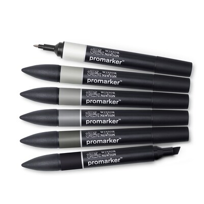 Winsor & Newton Promarker Dual-Tip Alcohol Based Marker, Neutral Tones, 6/Pack (WNX0290154)