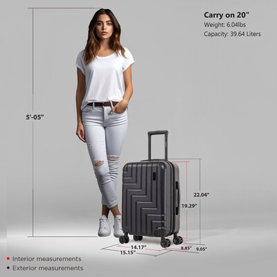 DUKAP Zahav 21.04" Hardside Carry-On Suitcase, 4-Wheeled Spinner, TSA Checkpoint Friendly, Black (DKZAH00S-BLK)