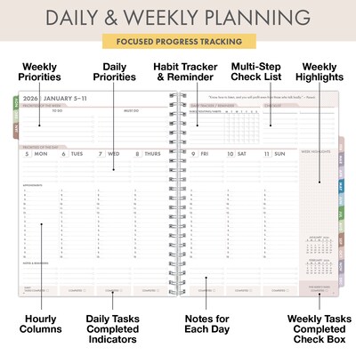 2026 Global Printed Products 8.5" x 11" Weekly & Monthly Planner, Paperboard Cover, Pastel Peacock (ESPROCY26851161)