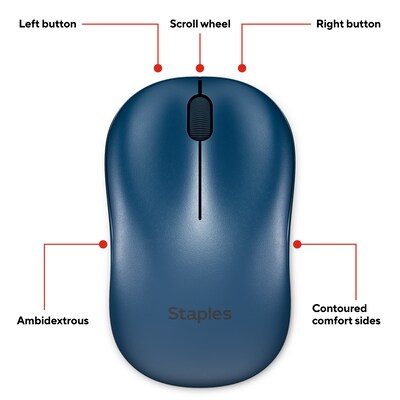 Staples TECH Wireless Ambidextrous Optical USB Mouse, Navy (ST63067)