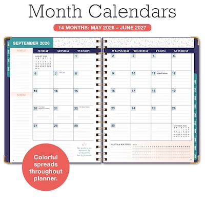 2026-2027 Excello Brands 8.5" x 11" Academic Weekly & Monthly Family Planner, Paperboard Cover, Navy Floral (FAM-AY26-0084)