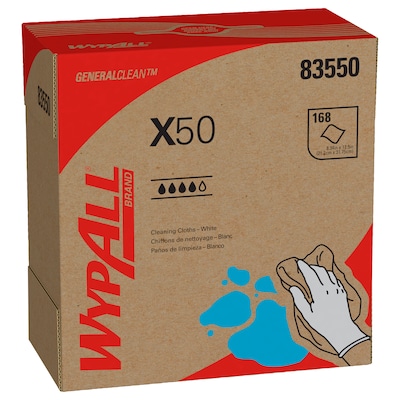 WypAll GeneralClean X50 Cloth Wipers, White, 168 wipers/Box, 10 Boxes/Carton (83550)