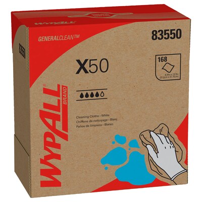 WypAll X50 Cloth Wipers, White, 176 wipers/Box, 10 Boxes/Carton (83550)