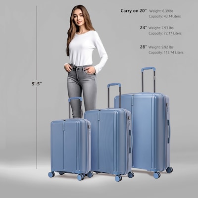 DUKAP Airley 3-Piece Hardside Spinner Luggage Set, TSA Checkpoint Friendly, Blue (DKAIRSML-BLU)