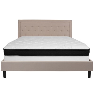 Flash Furniture Roxbury Tufted Upholstered Platform Bed in Beige Fabric with Memory Foam Mattress, King (SLBMF20)