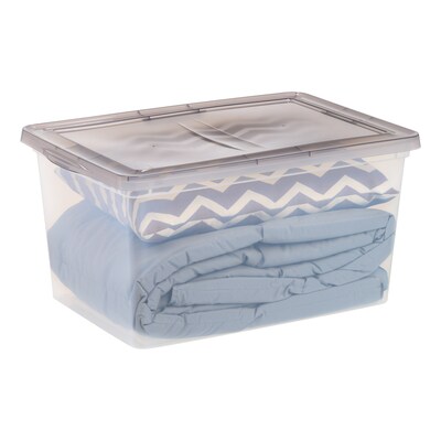 Iris 58 Quart Snap Top Plastic Snap Closure Storage Bin, Clear, 5/Pack (500158)