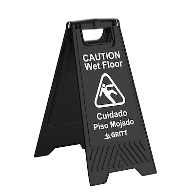 Gritt Commercial Safety "Caution Wet Floor" A-Frame/Sandwich Board Sign, 24"H, Black, 3/Pack (GRI184-BLK-3PK)
