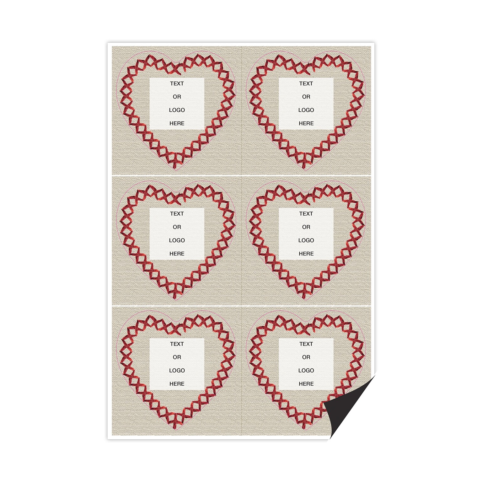 Custom Full Color Heart Shaped Magnets, 30 mil. Magnetic stock, 6-Perforated Magnets per Sheet, 3 x 3