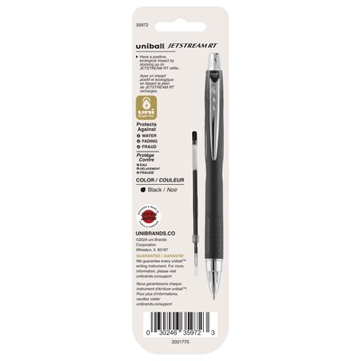 uni-ball Jetsream RT Ballpoint Pen Refills, Medium Point, 1.0mm, Black Ink, 2/Pack (35972)