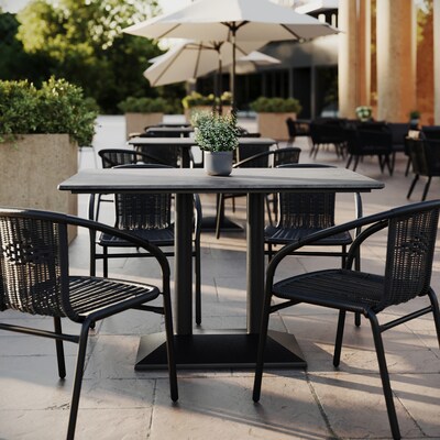 Flash Furniture Acadia Wooden Dining Table with Dual Column Base, 30D x 48W, Gray Faux Concrete/Black Base (ST3048CGTB002B)