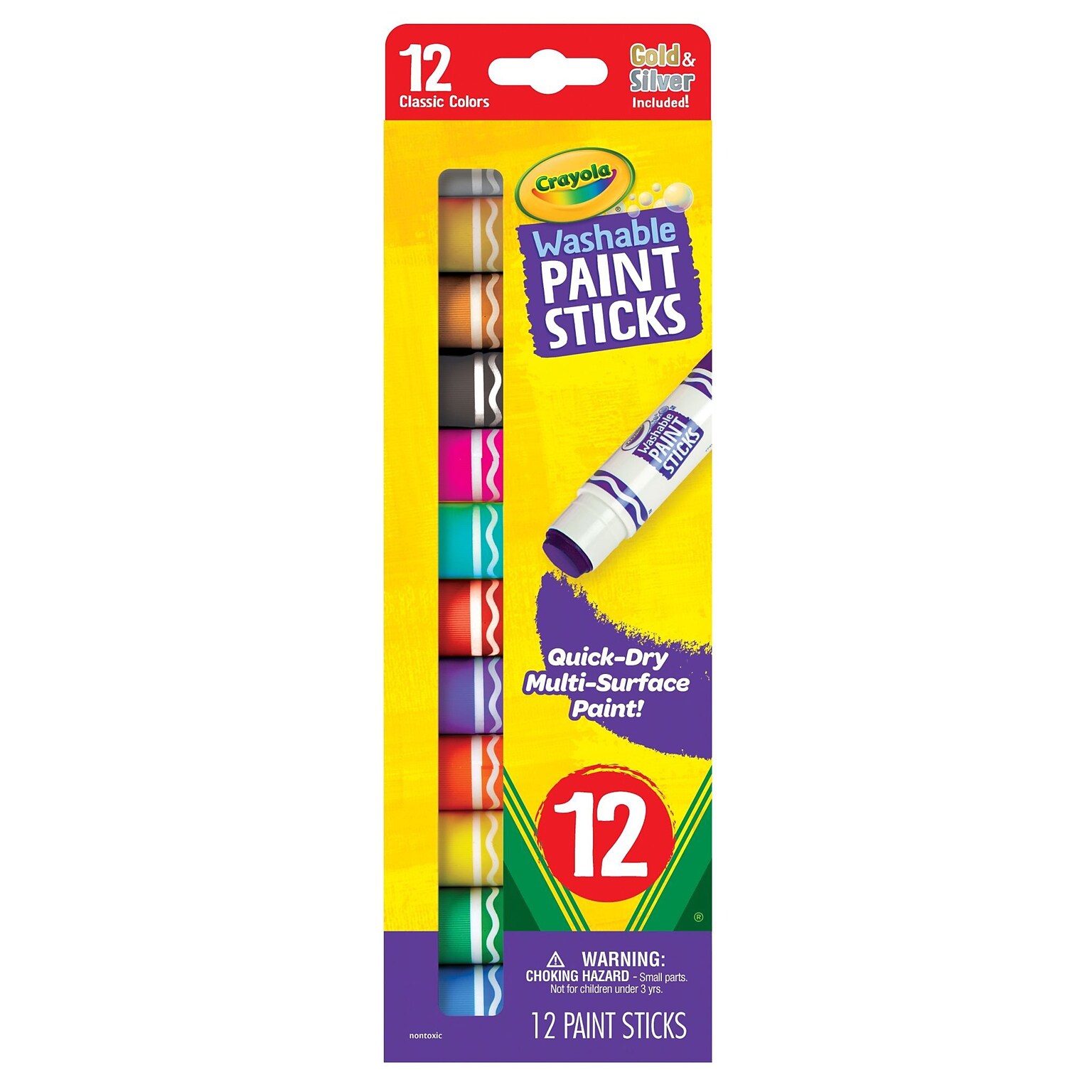 Crayola Washable Kids Paint Stick, Assorted Colors, 12/Pack (546211)