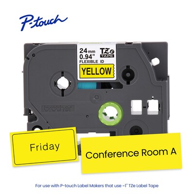 Brother P-touch Flexible ID Laminated Label Tape, 1" x 26.2', Black on Yellow (TZeFX651)