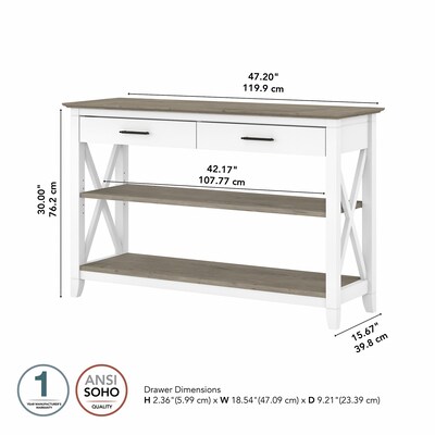 Bush Furniture Key West 47" x 16" Console Table with Drawers and Shelves, Shiplap Gray/Pure White (KWT248G2W-03)