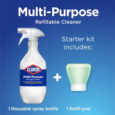 Clorox Multi-Purpose Cleaning Spray System Starter Kit, 1 Spray Bottle and 1 Refill, Crisp Lemon, 1.